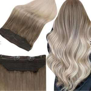 Full Shine Balayage Human Hair Halo Extensions Brown And Blonde (#8/60/18) NEW